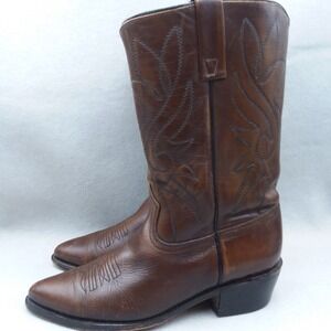 Vintage Acme Cowboy Western Boots 4914 Brown Leather Stitching Mens Size 9D USA